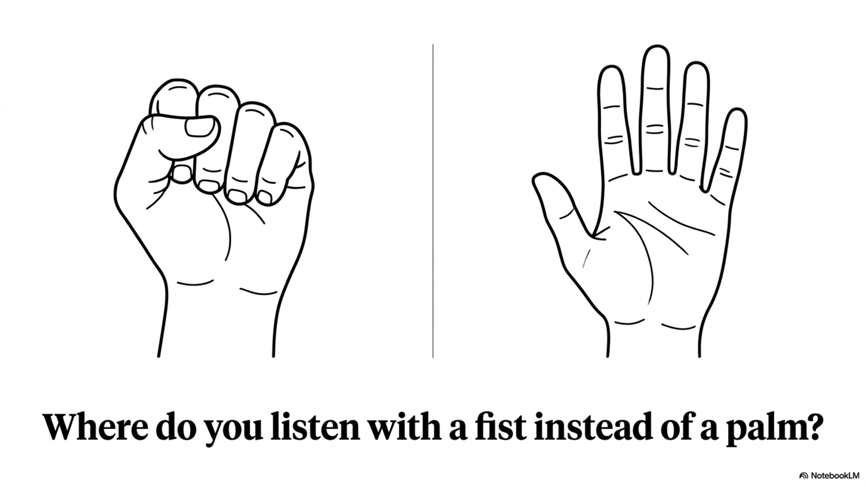 Where do you listen with a fist instead of a palm?